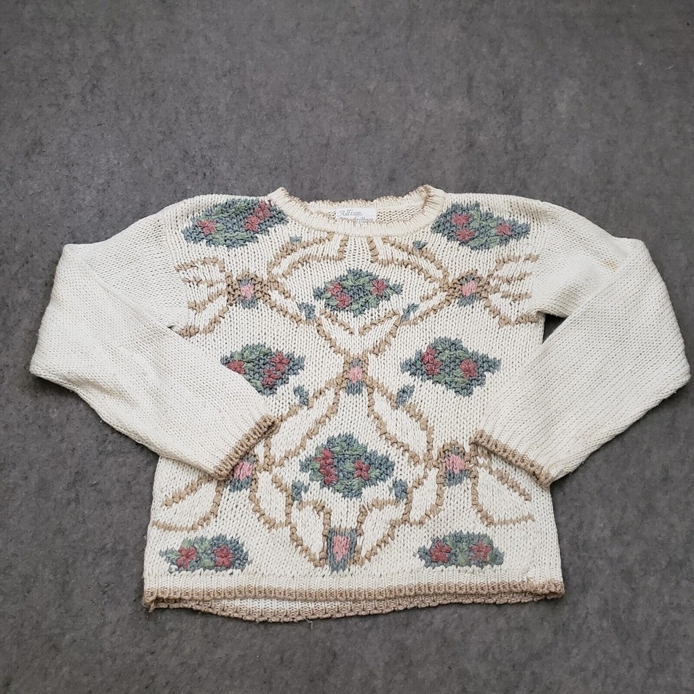 Allison Brittney Sweater Womens Petite Small Beige Sweatshirt Knit Grandma *